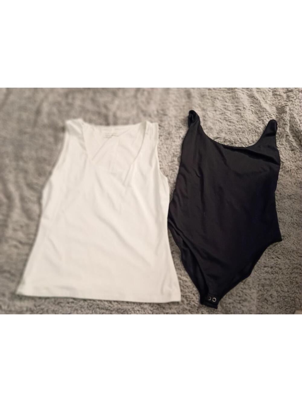 Forever 21 black bodysuit and Tahari Women's Basic Solid White Tank Bundle
